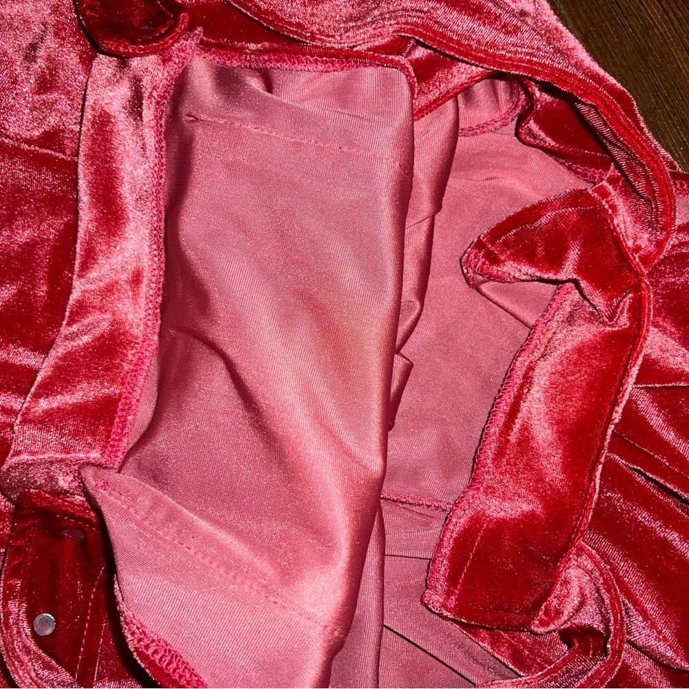 Red Velvet Wide-Leg Chic Boho Bib Jumpsuit Overalls With Silver Buttons Size L - Picture 12 of 13